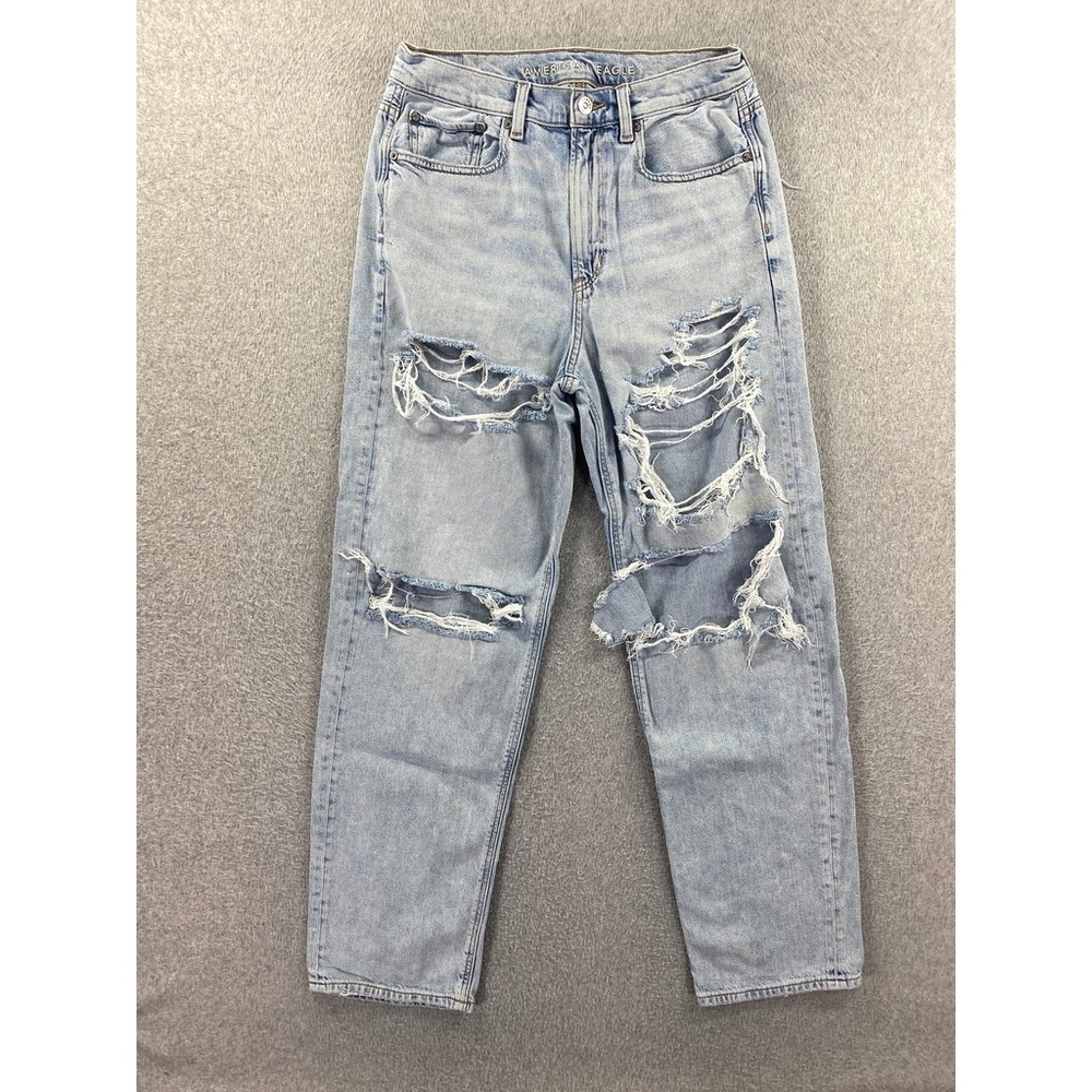 American Eagle Jeans Womens 6R Blue Denim High Waisted Baggy Straight Ripped